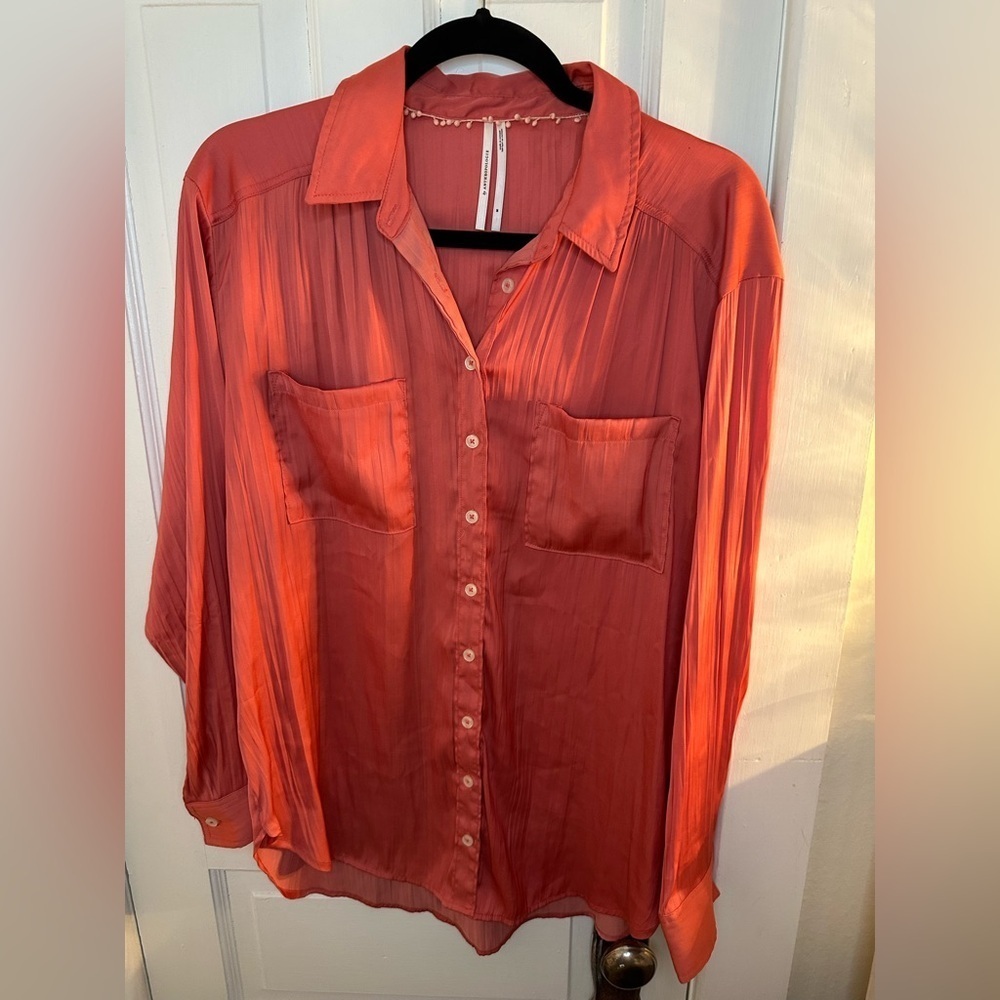 Anthropologie Relaxed Buttondown Shirt Rose Women's Size Medium - Picture 2 of 6
